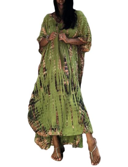 Tie-dye gradient green robe dress - Image 6