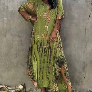 Tie-dye gradient green robe dress
