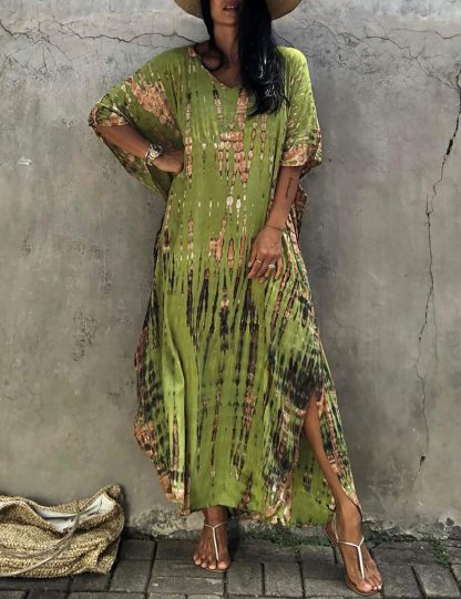 Tie-dye gradient green robe dress