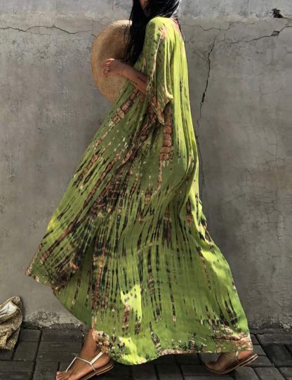 Tie-dye gradient green robe dress - Image 3