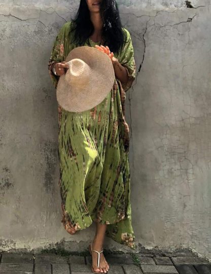 Tie-dye gradient green robe dress - Image 2
