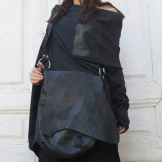 Dark metal ring soft leather shoulder bag