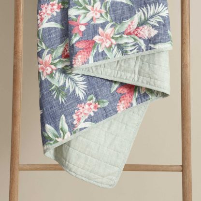 Blue Tropical Floral Quilted Three-Piece Bed Cover Set - Image 2