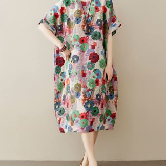 Colorful floral print loose dress