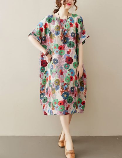 Colorful floral print loose dress
