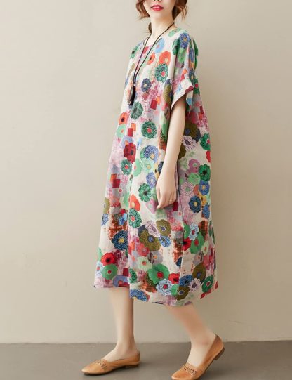 Colorful floral print loose dress - Image 3