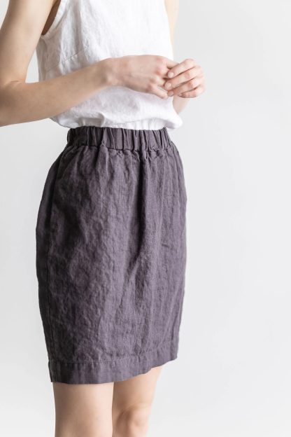 Women's Linen Elastic Waist Midi Skirt - Image 2