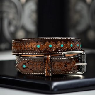 Carved and inlaid turquoise belt