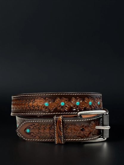 Carved and inlaid turquoise belt - Image 3