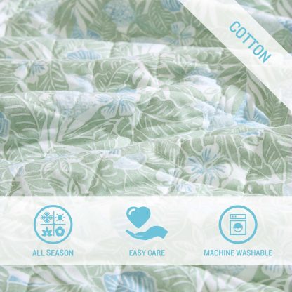Light green leaf pattern quilted three-piece bed cover set - Image 4