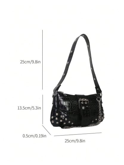 Studded crocodile-embossed underarm bag - Image 6