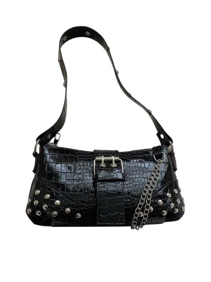 Studded crocodile-embossed underarm bag - Image 5