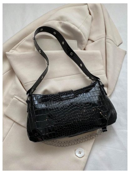 Studded crocodile-embossed underarm bag - Image 4