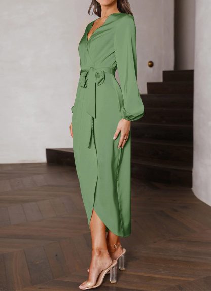 French satin wrap dress with fitted waist - Image 3