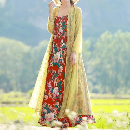 Warm printed suspender maxi dress - Image 9