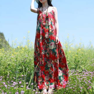 Warm printed suspender maxi dress