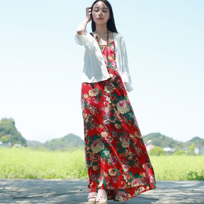 Warm printed suspender maxi dress - Image 2