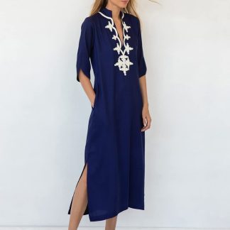 Embroidered long gown dress
