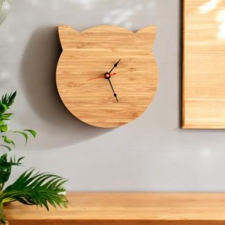 Cute cat ear bamboo wall clock