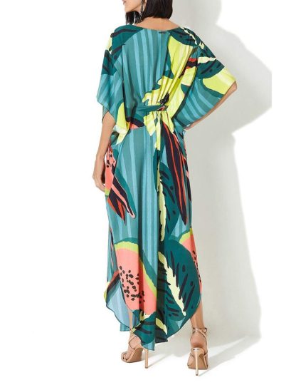 Tropical plant print waist-length robe dress - Image 7