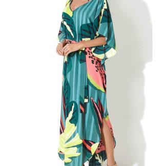 Tropical plant print waist-length robe dress