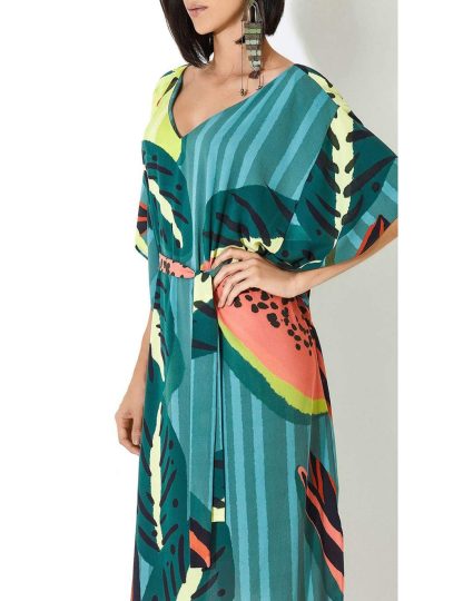 Tropical plant print waist-length robe dress - Image 4