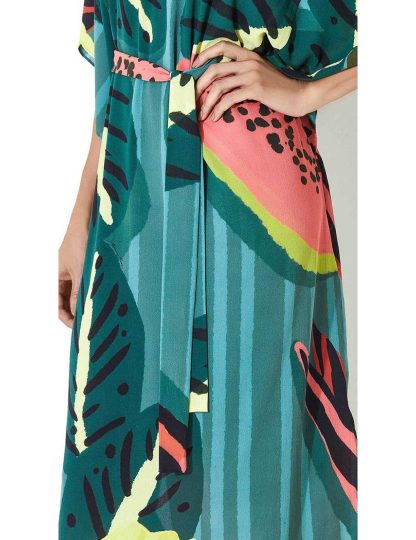 Tropical plant print waist-length robe dress - Image 2