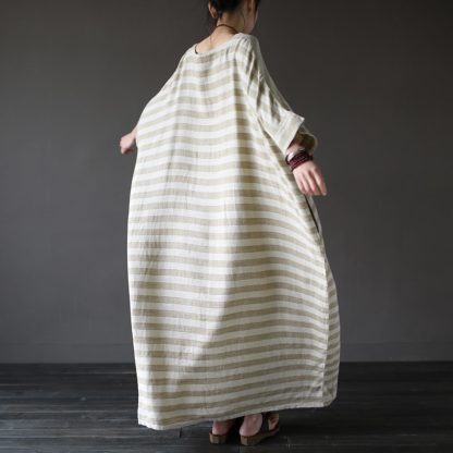Literary cotton and linen striped dress - Image 3
