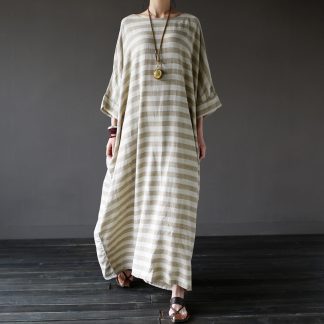 Literary cotton and linen striped dress