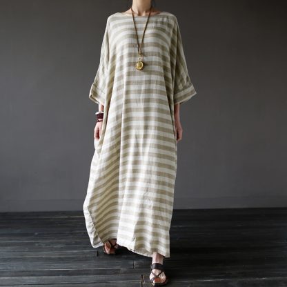 Literary cotton and linen striped dress