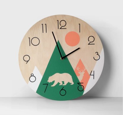Forest theme contrasting wooden wall clock