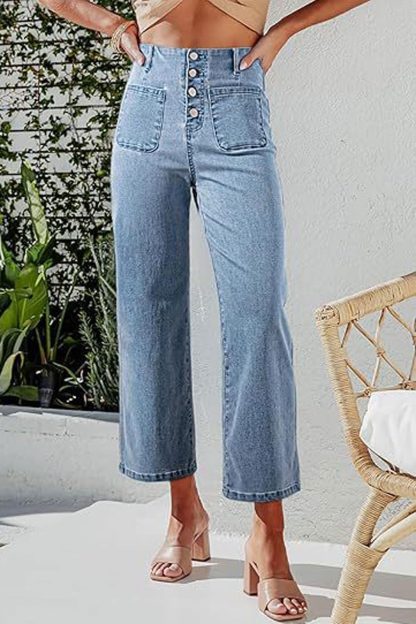 Women's high-rise button-front wide-leg jeans - Image 6