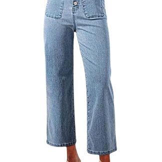 Women's high-rise button-front wide-leg jeans