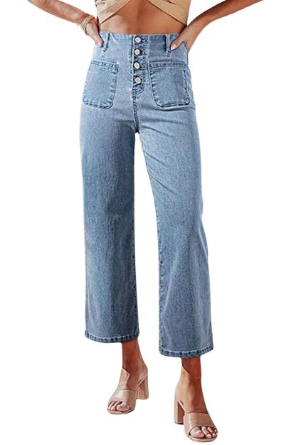 Women's high-rise button-front wide-leg jeans