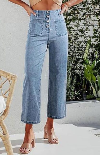 Women's high-rise button-front wide-leg jeans - Image 3