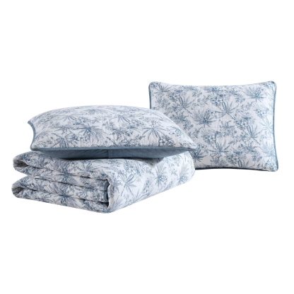 Light blue plant print three-piece bedspread set - Image 6