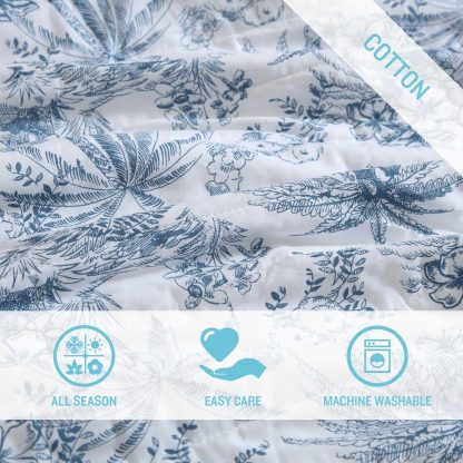 Light blue plant print three-piece bedspread set - Image 4