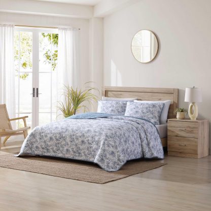 Light blue plant print three-piece bedspread set - Image 2