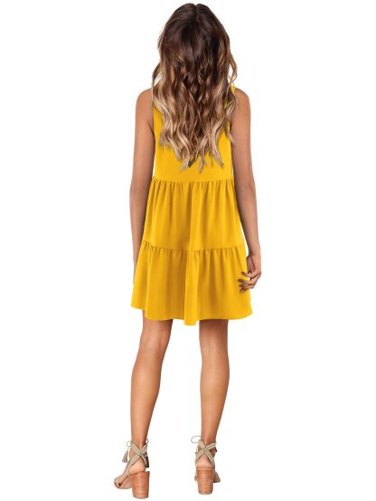Vibrant Yellow V-Neck Sleeveless Cake Dress - Image 4