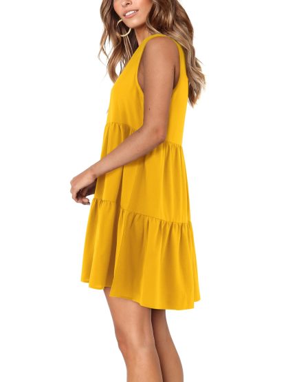 Vibrant Yellow V-Neck Sleeveless Cake Dress - Image 2