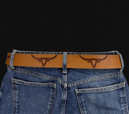 Western bull head carved belt - Image 8