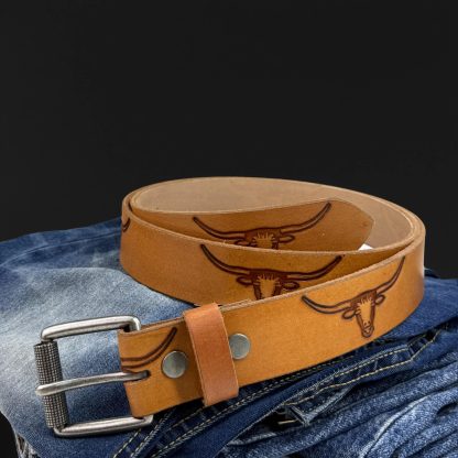 Western bull head carved belt - Image 6