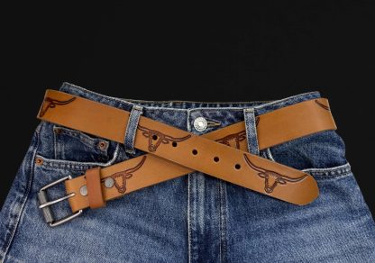 Western bull head carved belt - Image 5