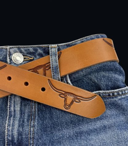 Western bull head carved belt - Image 3