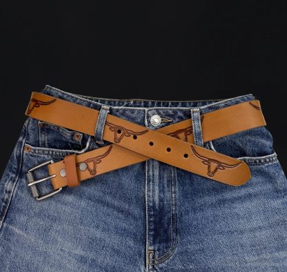 Western bull head carved belt - Image 2