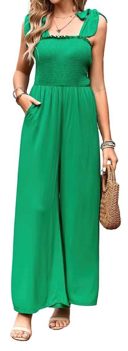 Women's pleated tight wide-leg jumpsuit