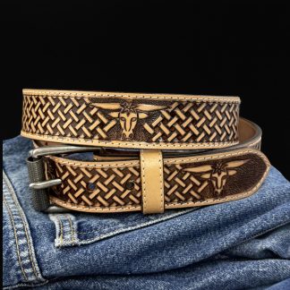 Woven bull head-carved belt