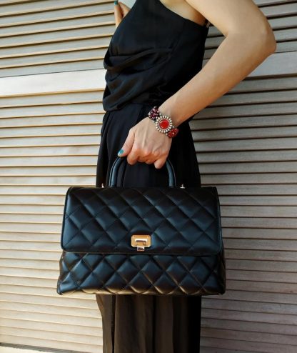 Hand-quilted leather tote - Image 3