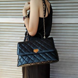 Hand-quilted leather tote