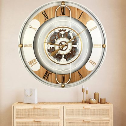 Contrast color industrial style gear wall clock